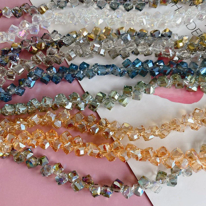 Wholesale Diy Jewelry Accessories Geometric Square Transparent Perforated Glass Crystal Beads With Glaze And Environmental Protection Treatment - Image 3