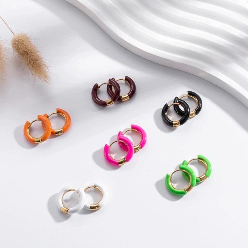 Wholesale Dopamine Color Geometric Stainless Steel Dripping Oil Earrings Unisex