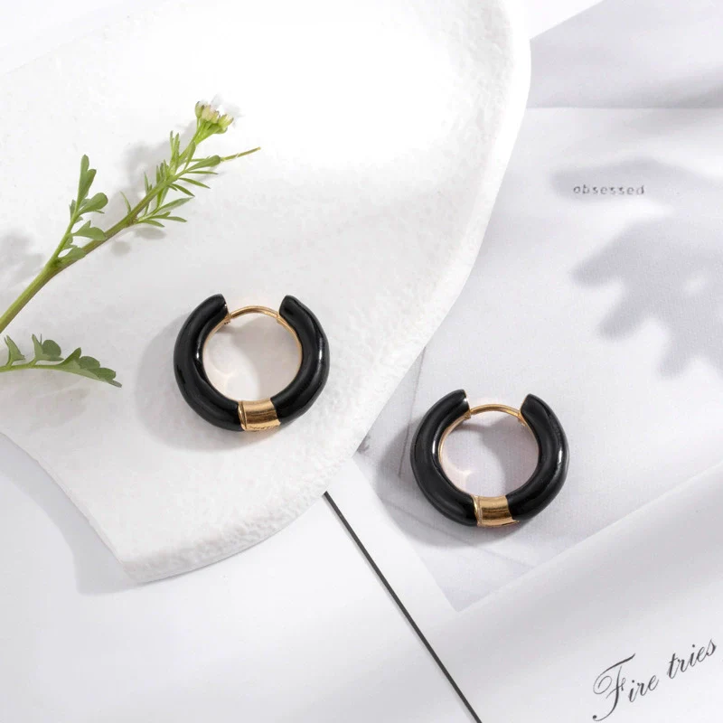 Wholesale Dopamine Color Geometric Stainless Steel Dripping Oil Earrings Unisex - Image 10