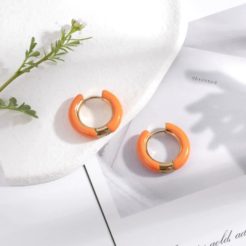 Wholesale Dopamine Color Geometric Stainless Steel Dripping Oil Earrings Unisex - Image 6