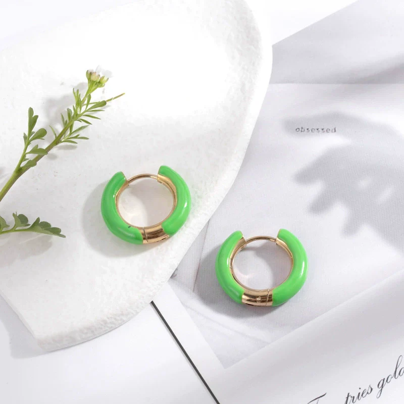 Wholesale Dopamine Color Geometric Stainless Steel Dripping Oil Earrings Unisex - Image 7