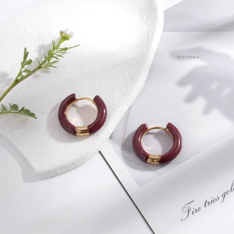 Wholesale Dopamine Color Geometric Stainless Steel Dripping Oil Earrings Unisex - Image 9