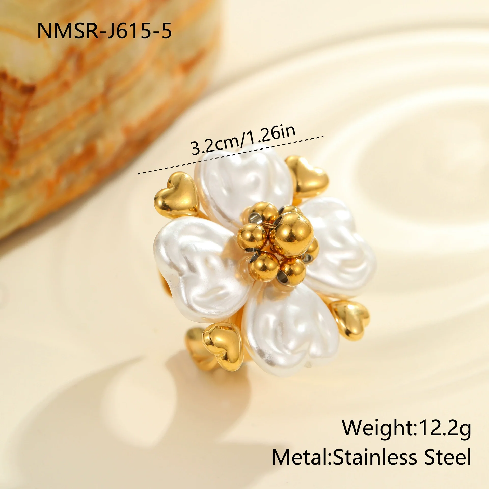 Wholesale Dopamine Colorful Geometric Flower Imitation Pearl Electroplated Stainless Steel Ring For Women - Image 10