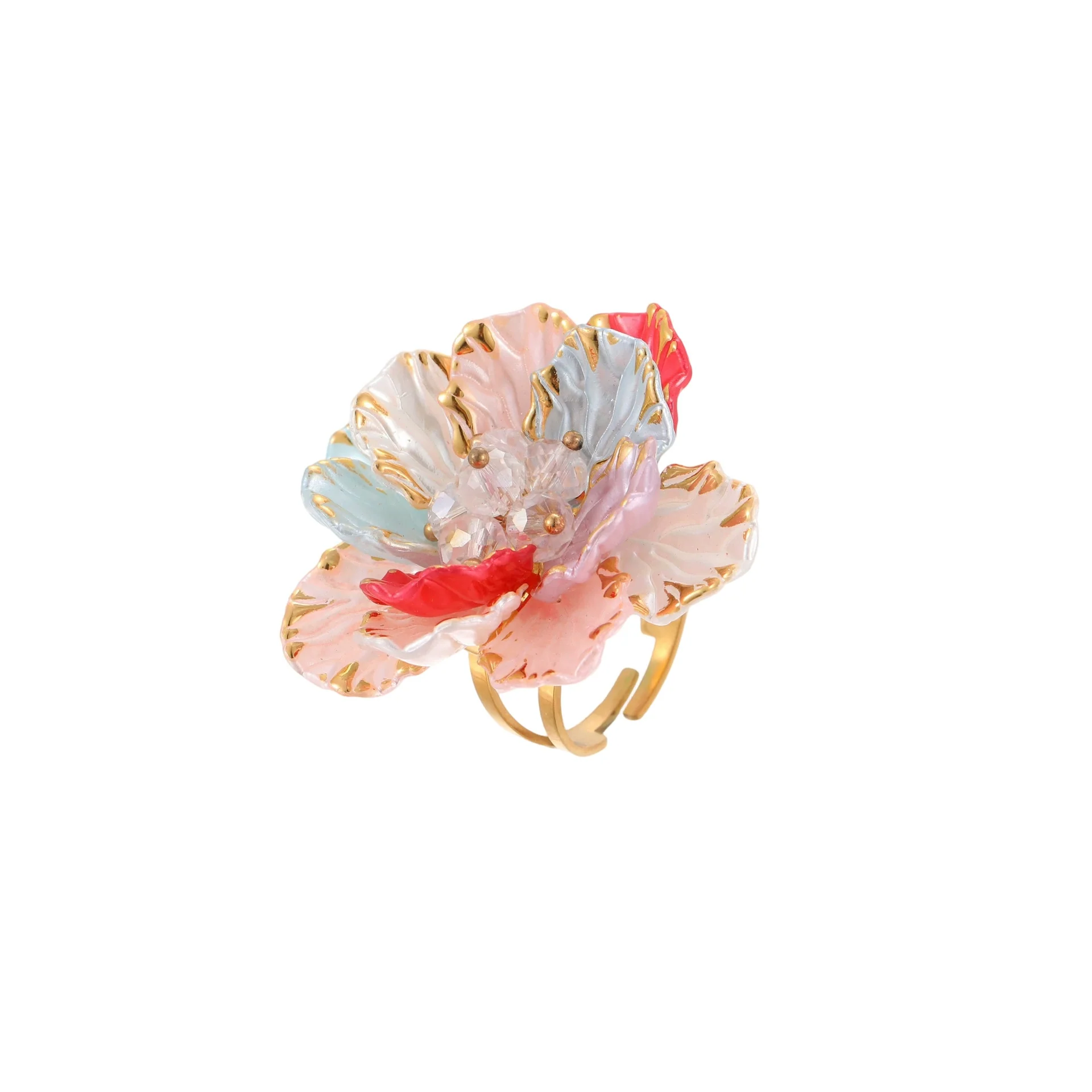 Wholesale Dopamine Colorful Geometric Flower Imitation Pearl Electroplated Stainless Steel Ring For Women - Image 5
