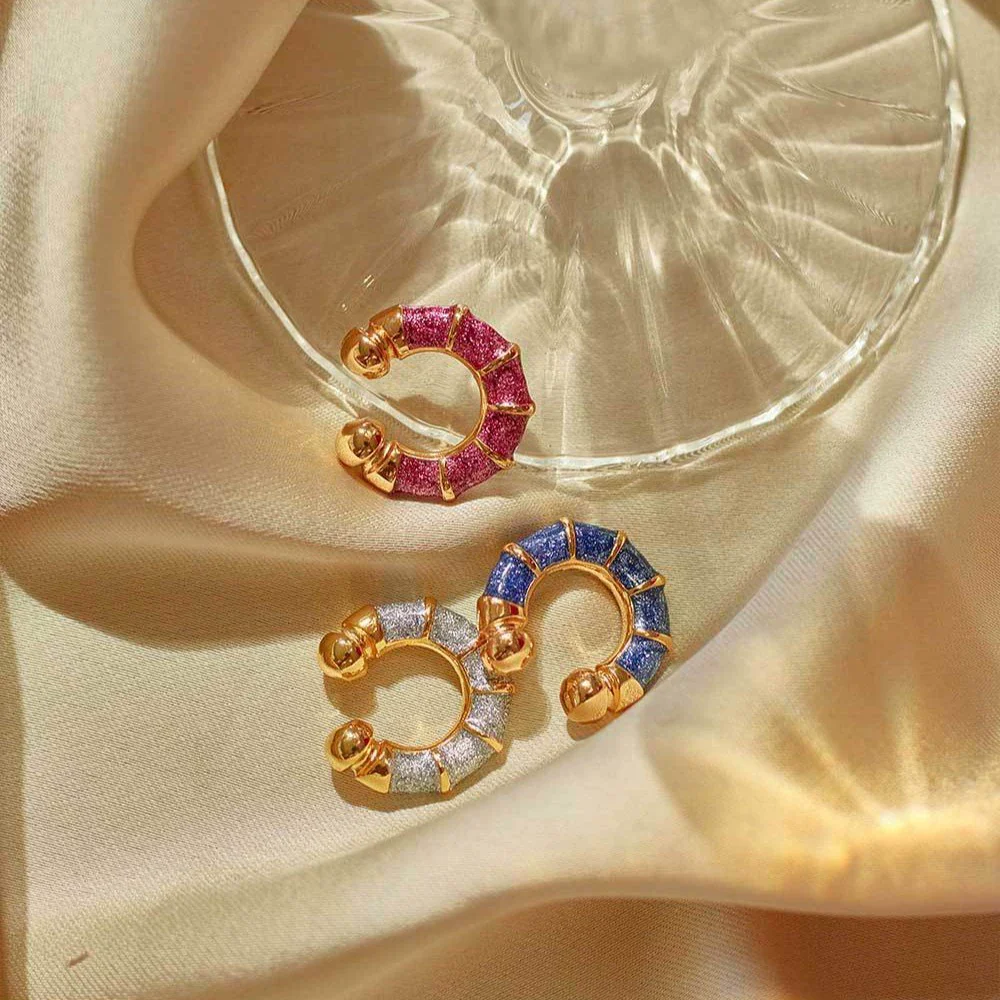 Wholesale Dopamine Fine Glitter Geometric Diamond Stainless Steel Hoop Earrings For Women - Image 2