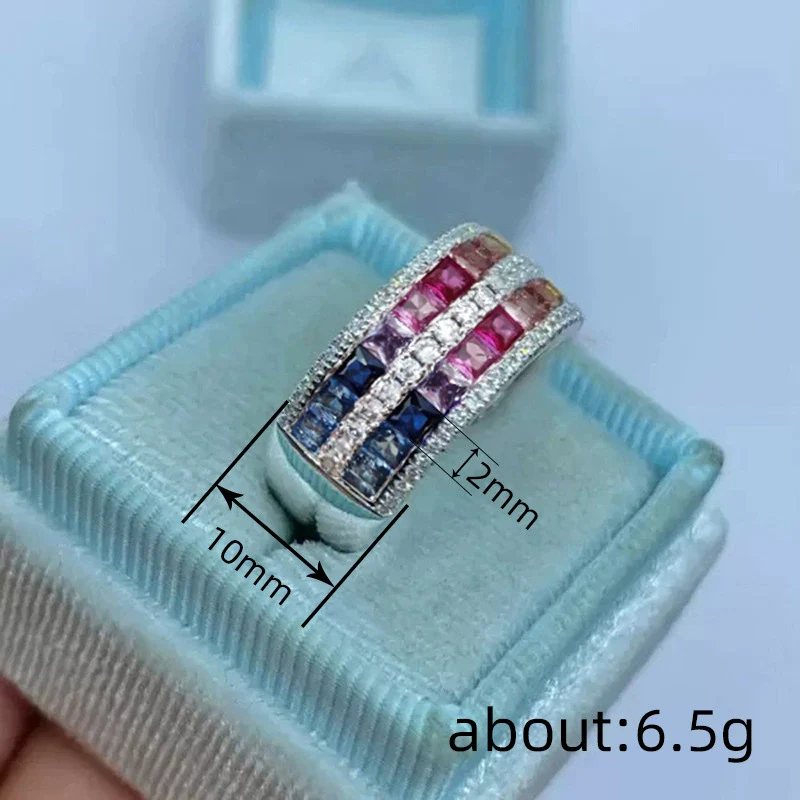 Wholesale Dopamine Rainbow Geometric Zircon Copper Ring For Women Fairy Style Jewelry - Image 3