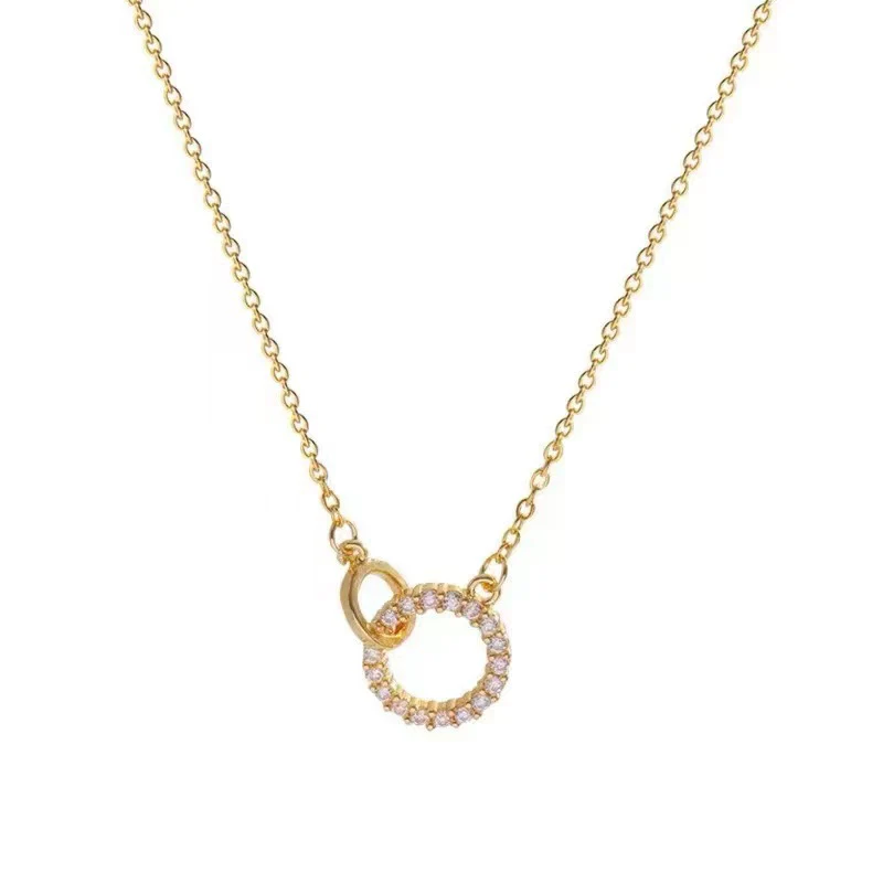 Wholesale Double Ring Necklace 925 Sterling Silver Geometric Interlocking 14K Gold Plated Ochain For Women - Image 5