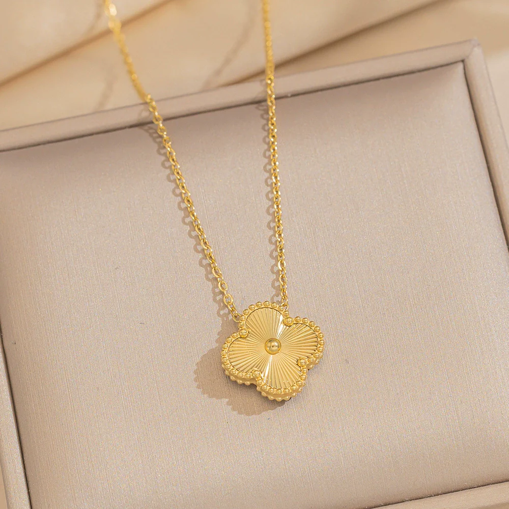 Wholesale Doublesided Laser Electroplated Titanium Steel Necklace With Fourleaf Clover Heart Water Drop Bell Patterns Unisex Light Luxury Geometric Jewelry - Image 4