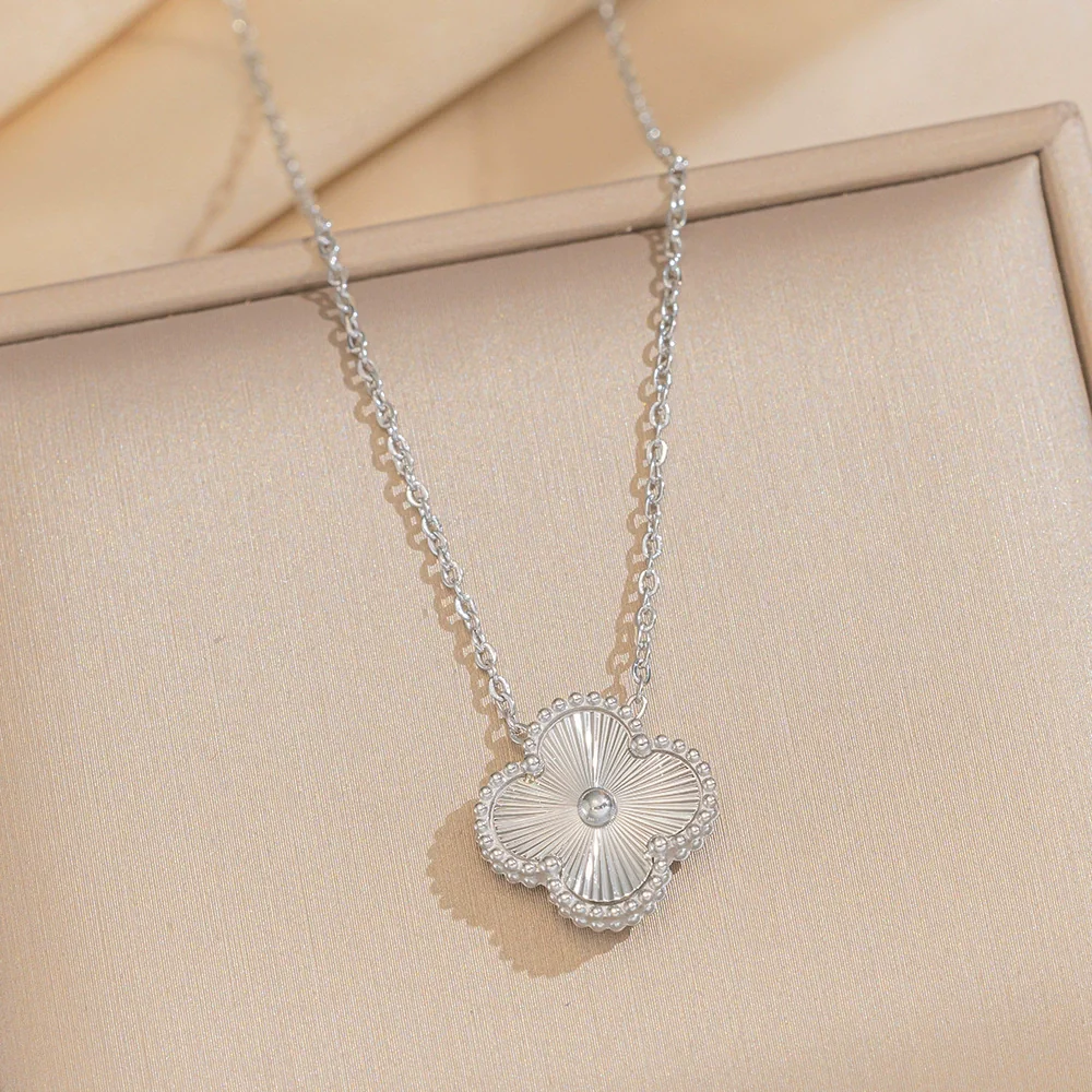 Wholesale Doublesided Laser Electroplated Titanium Steel Necklace With Fourleaf Clover Heart Water Drop Bell Patterns Unisex Light Luxury Geometric Jewelry - Image 8