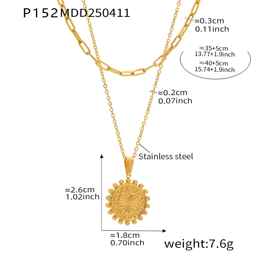 Wholesale Doublesided Round Peach Heart English Letter Pendant Necklace For Women Stainless Steel Titanium Steel Electroplated Geometric - Image 6