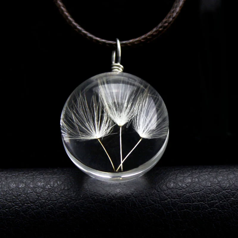 Wholesale Dried Flower Necklace Pendant With Geometric Pattern Glass And Colored Glaze In Plants And Flowers Style - Image 2