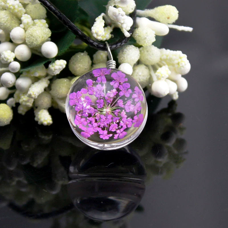 Wholesale Dried Flower Necklace Pendant With Geometric Pattern Glass And Colored Glaze In Plants And Flowers Style - Image 3