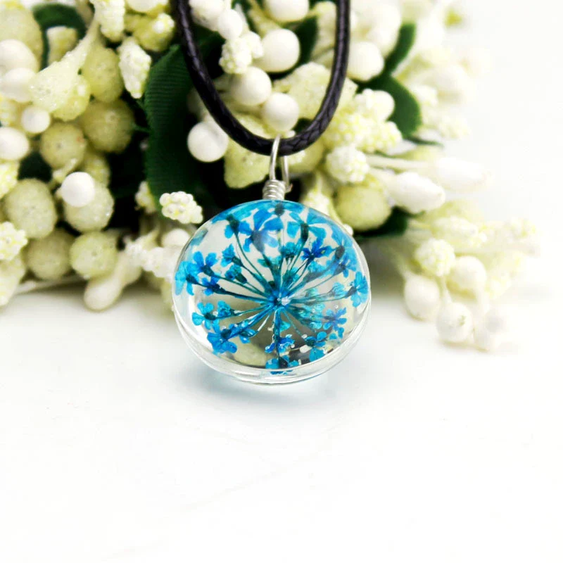 Wholesale Dried Flower Necklace Pendant With Geometric Pattern Glass And Colored Glaze In Plants And Flowers Style - Image 4