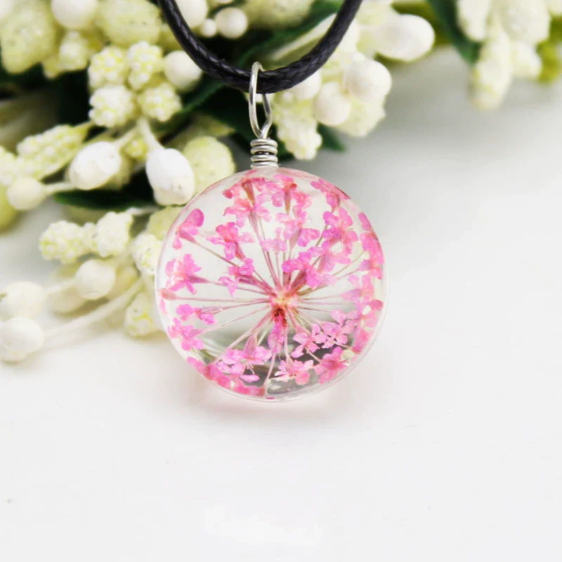 Wholesale Dried Flower Necklace Pendant With Geometric Pattern Glass And Colored Glaze In Plants And Flowers Style - Image 6
