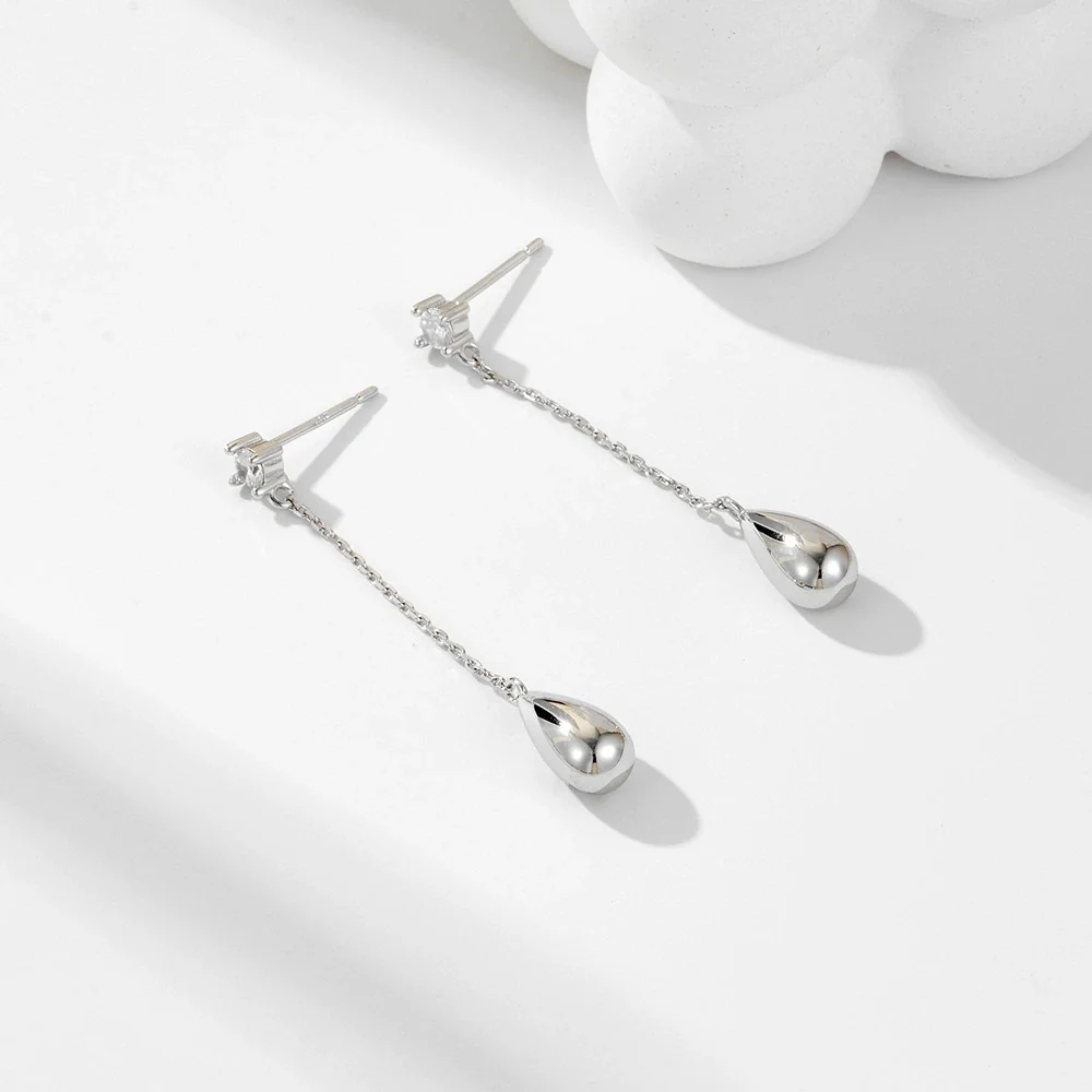 Wholesale Dropshaped Tassel Sterling Silver Earrings For Women In Simple Cold Style - Image 2