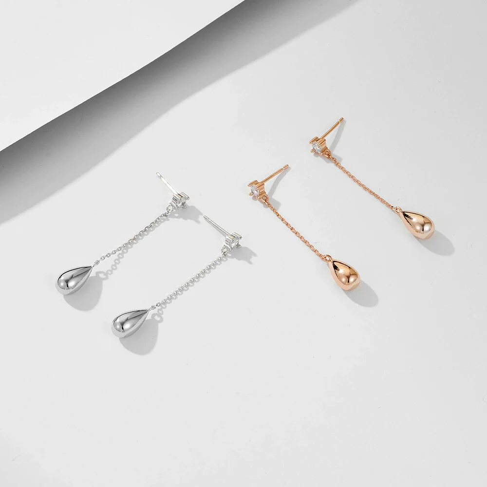 Wholesale Dropshaped Tassel Sterling Silver Earrings For Women In Simple Cold Style - Image 3