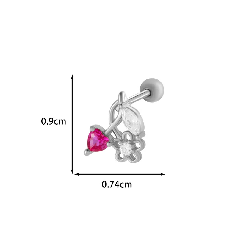 Wholesale Ear Bone Nail Copper Inlaid Zircon Stainless Steel Princess Style Heart Pattern Electroplated For Women - Image 10