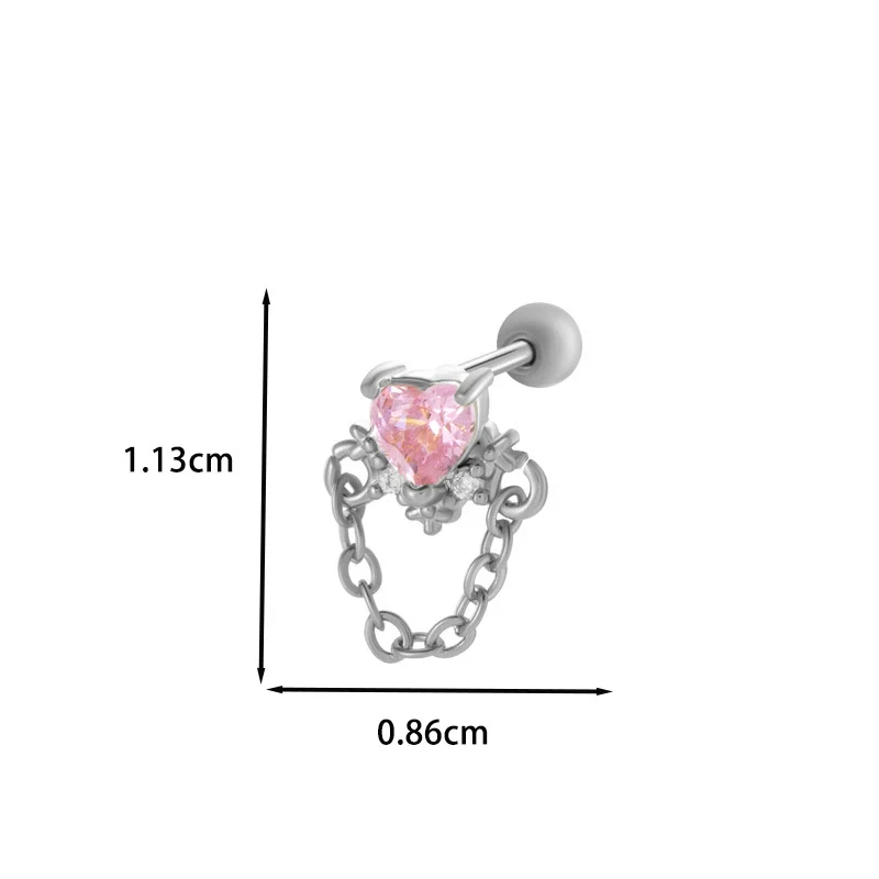 Wholesale Ear Bone Nail Copper Inlaid Zircon Stainless Steel Princess Style Heart Pattern Electroplated For Women - Image 4