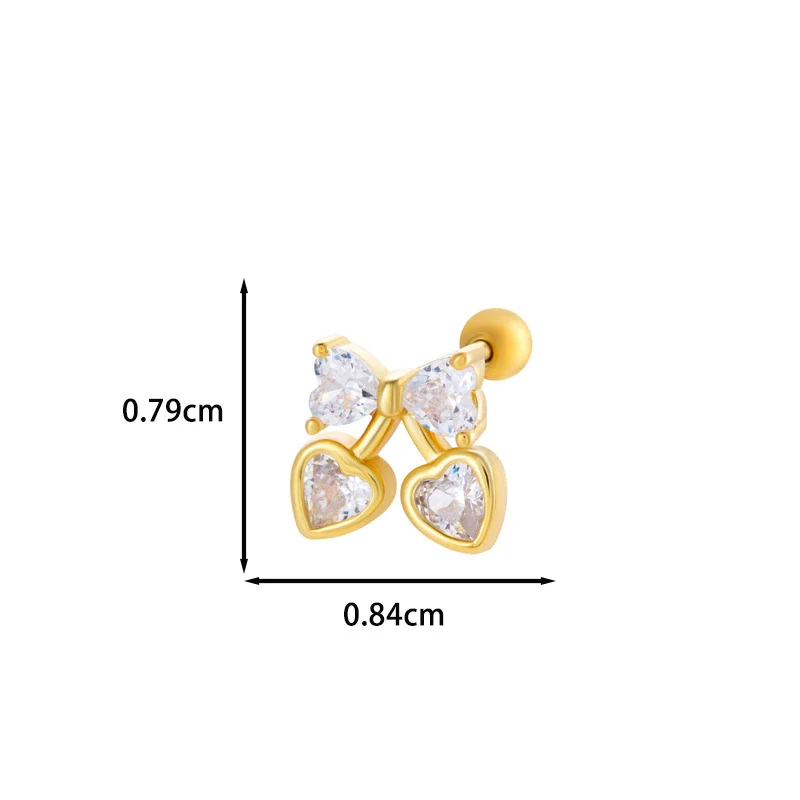 Wholesale Ear Bone Nail Stainless Steel Copper Inlaid Zircon Girlish Butterfly Bow Heart Pattern Electroplated - Image 14