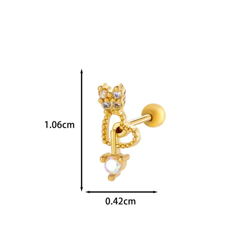 Wholesale Ear Bone Nail Stainless Steel Copper Inlaid Zircon Girlish Butterfly Bow Heart Pattern Electroplated - Image 16