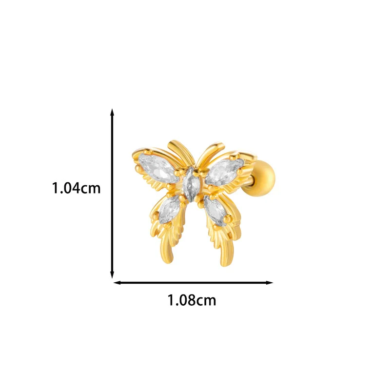 Wholesale Ear Bone Nail Stainless Steel Copper Inlaid Zircon Girlish Butterfly Bow Heart Pattern Electroplated - Image 26