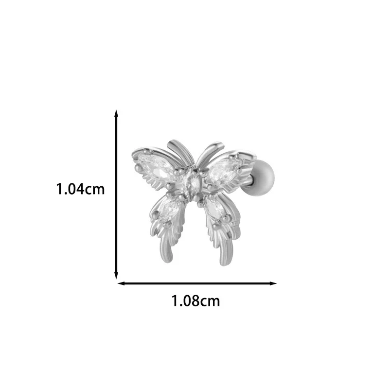 Wholesale Ear Bone Nail Stainless Steel Copper Inlaid Zircon Girlish Butterfly Bow Heart Pattern Electroplated - Image 27