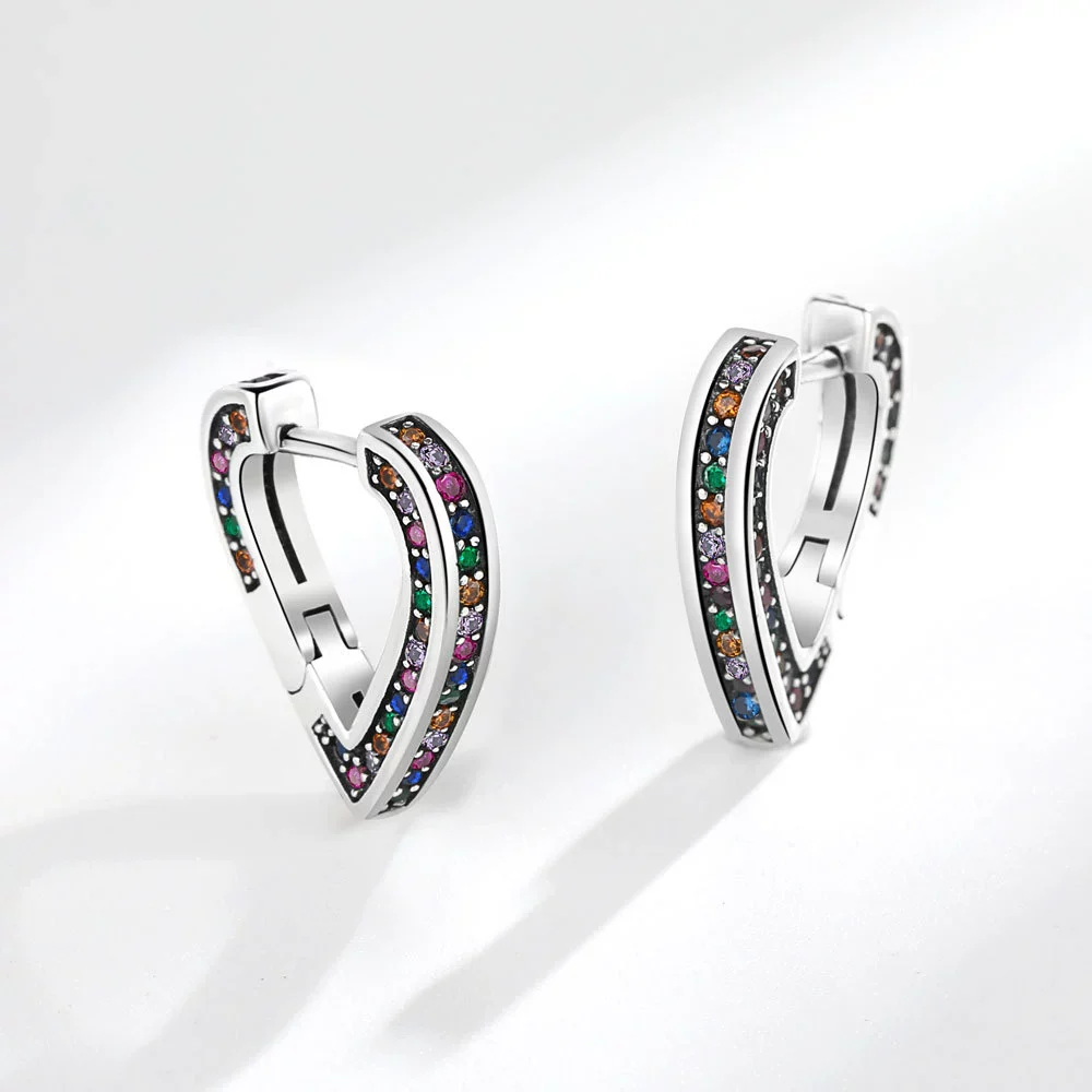 Wholesale Ear Buckle S925 Sterling Silver Copper Rainbow Zircon Love Heart Electroplated Fashion Light Luxury Women's Style - Image 3