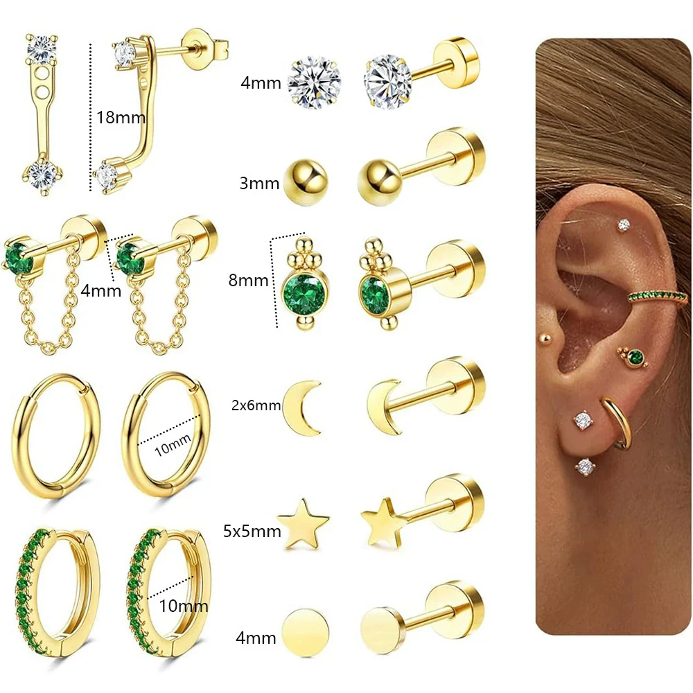 Wholesale Ear Clip Earrings Stainless Steel Real Gold Plated Green Zircon Fivepointed Star Distinctive Fashion - Image 5