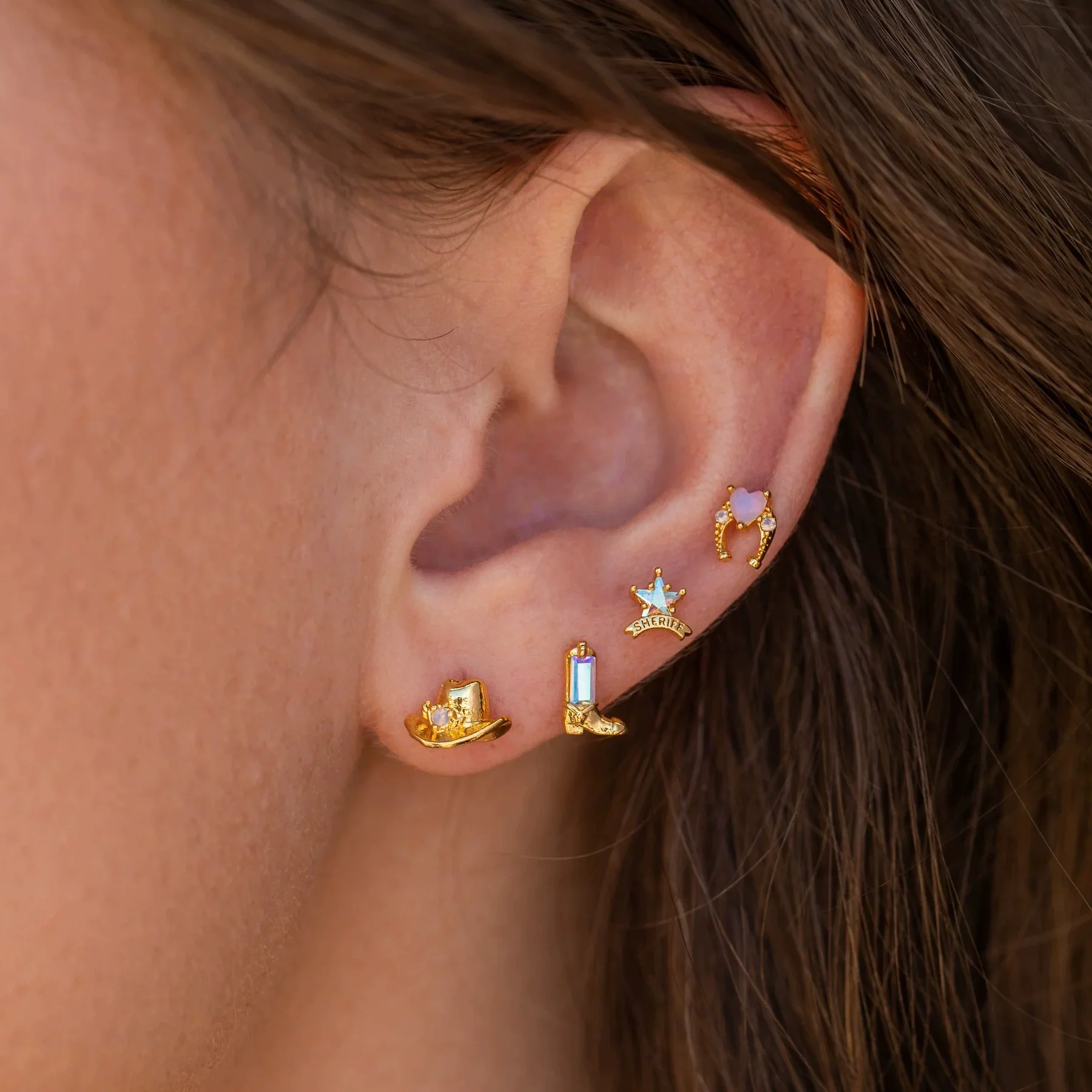 Wholesale Ear Jewelry Copper Inlaid Zircon Geometric Fivepointed Star Heart Women's