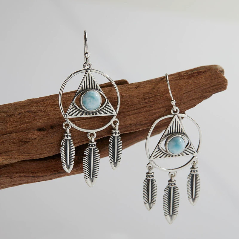 Wholesale Earrings 925 Sterling Silver Inlaid Natural Sea Grain Stone Dropshaped Hollow Tassel Light Luxury Style