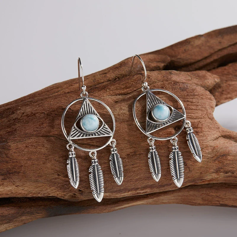 Wholesale Earrings 925 Sterling Silver Inlaid Natural Sea Grain Stone Dropshaped Hollow Tassel Light Luxury Style - Image 3