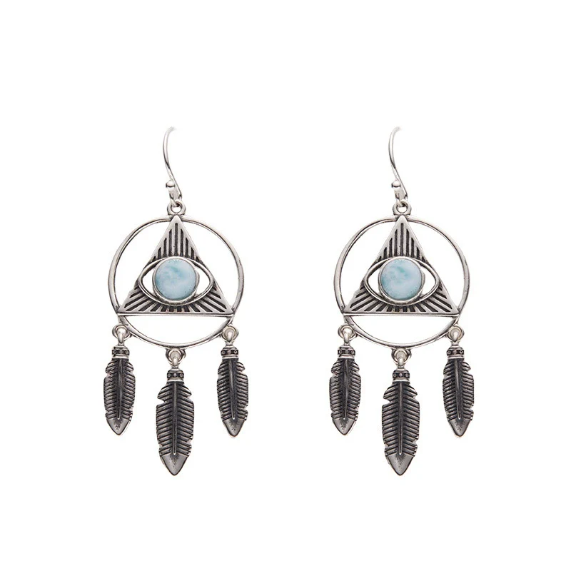 Wholesale Earrings 925 Sterling Silver Inlaid Natural Sea Grain Stone Dropshaped Hollow Tassel Light Luxury Style - Image 5