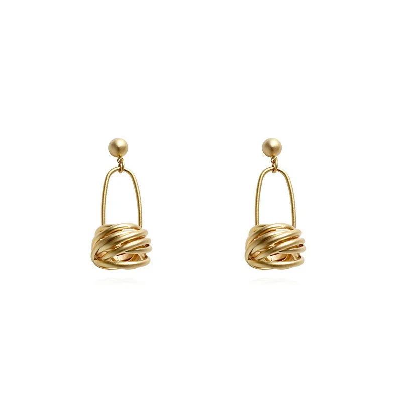 Wholesale Earrings Copper Alloy Geometric Matte Circle Knotted Hanging Basket Non Pierced Screw Clip - Image 5