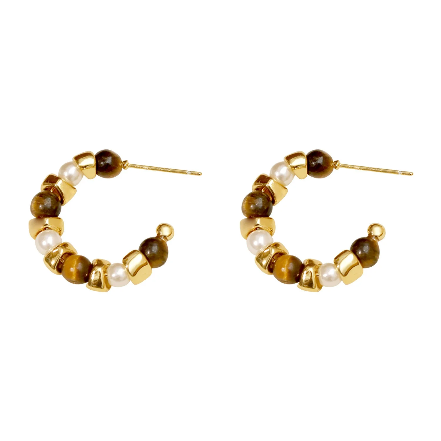Wholesale Earrings Copper Geometric Cshaped Tiger's Eye Electroplating For Women Minimalist Light Luxury French Retro Style - Image 5