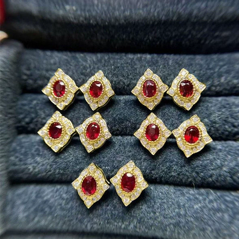 Wholesale Earrings Copper Geometric Retro Imitation Red Corundum Zircon For Women - Image 3