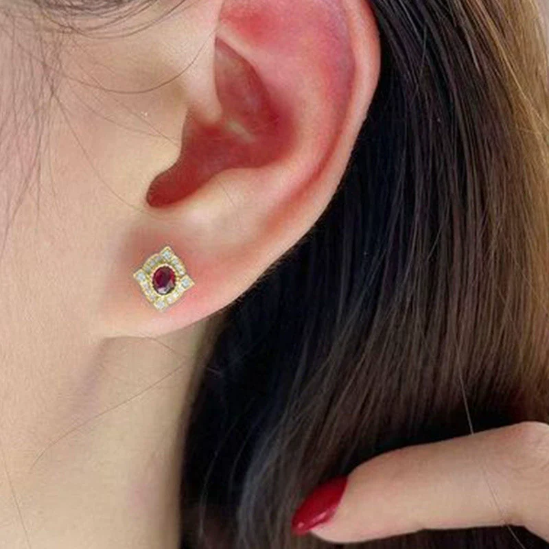 Wholesale Earrings Copper Geometric Retro Imitation Red Corundum Zircon For Women - Image 4