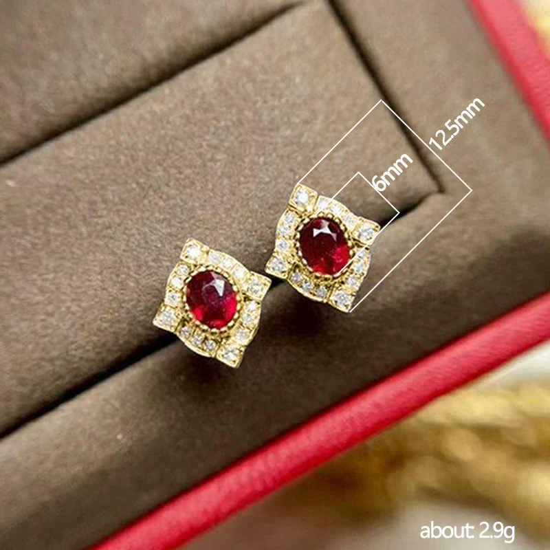 Wholesale Earrings Copper Geometric Retro Imitation Red Corundum Zircon For Women - Image 5
