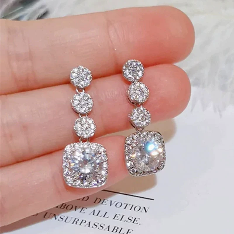 Wholesale Earrings Copper Geometric Square Micro Inlay Full Diamond Elegant Women's