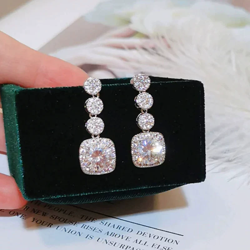 Wholesale Earrings Copper Geometric Square Micro Inlay Full Diamond Elegant Women's - Image 2