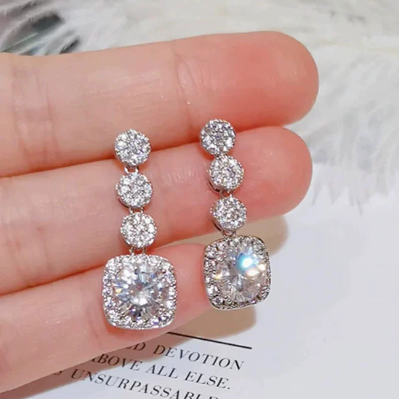 Wholesale Earrings Copper Geometric Square Micro Inlay Full Diamond Elegant Women's - Image 4