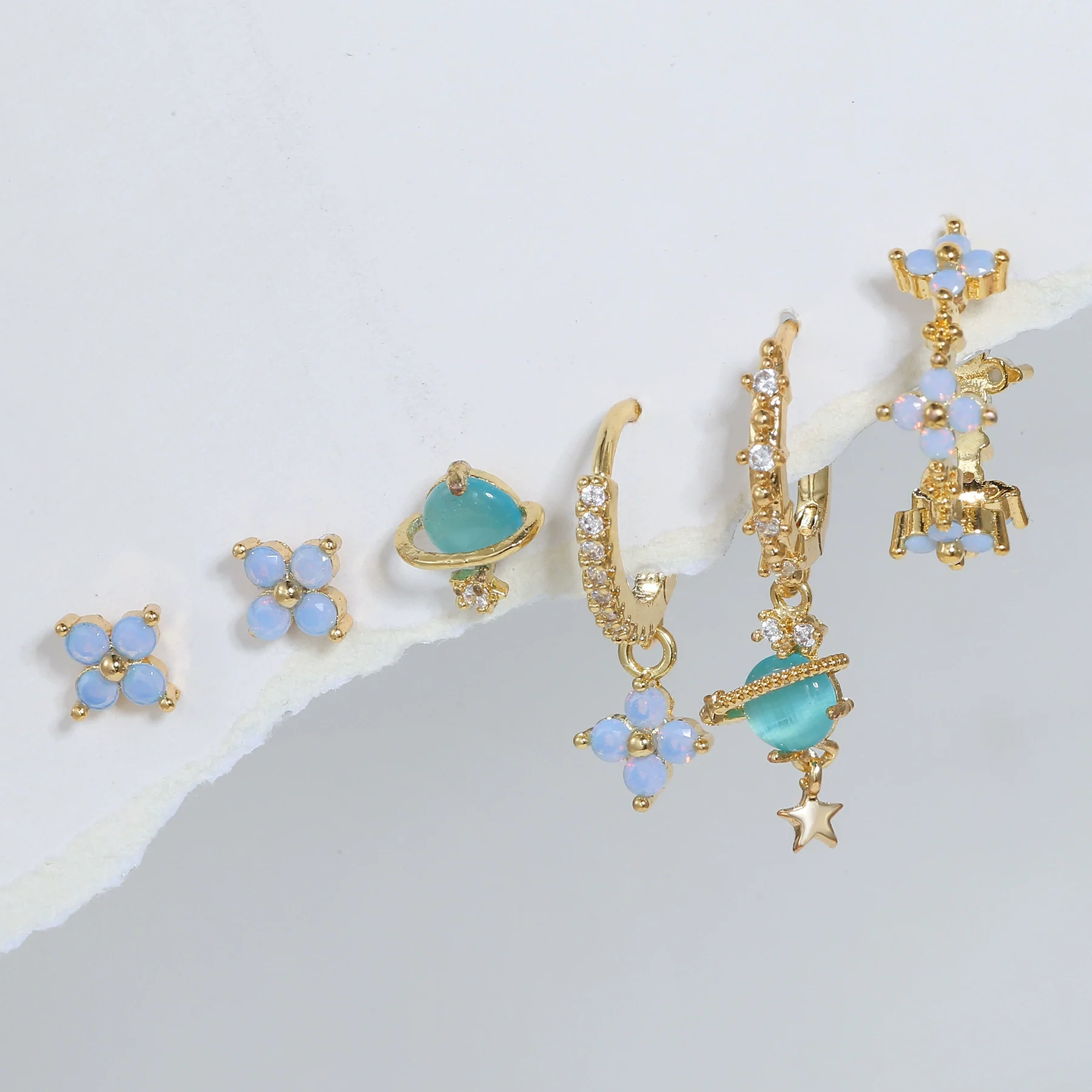 Wholesale Earrings Copper Gold White K Inlaid Zircon Lovely Geometric Plant Flowers Style For Women - Image 3