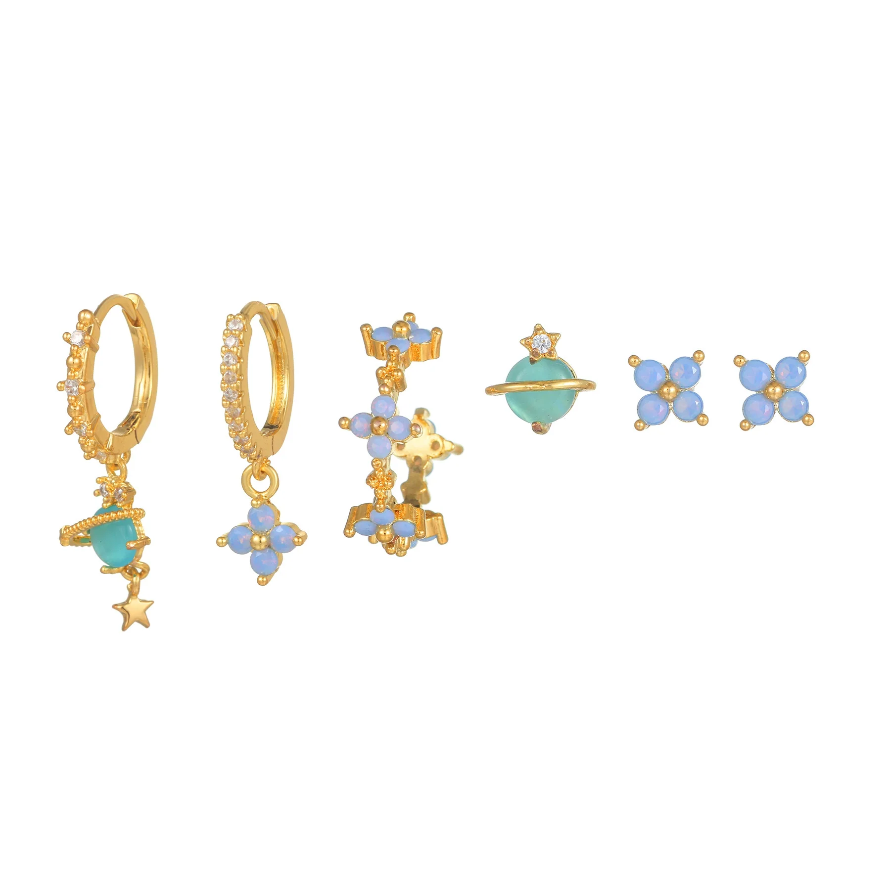 Wholesale Earrings Copper Gold White K Inlaid Zircon Lovely Geometric Plant Flowers Style For Women - Image 5
