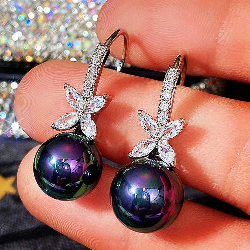 Wholesale Earrings Copper Imitation Pearl Flower Micro Set Zircon