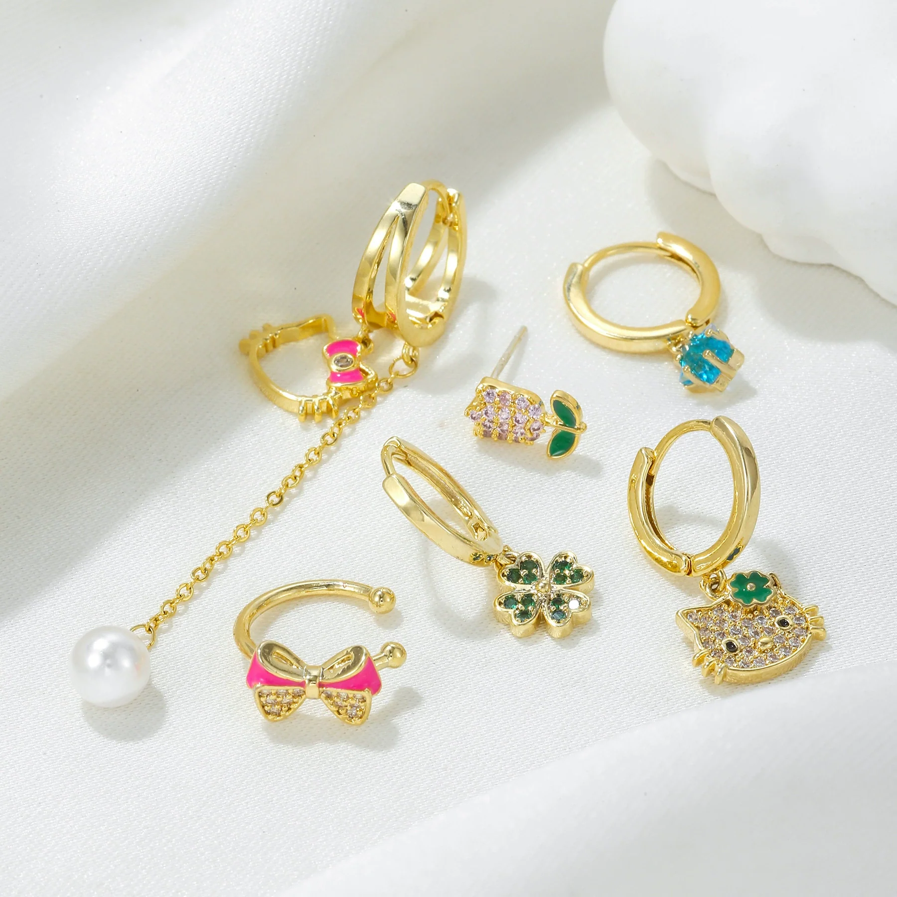 Wholesale Earrings Copper Inlaid Zircon Bow Star Geometric Animal Zodiac Style - Image 2