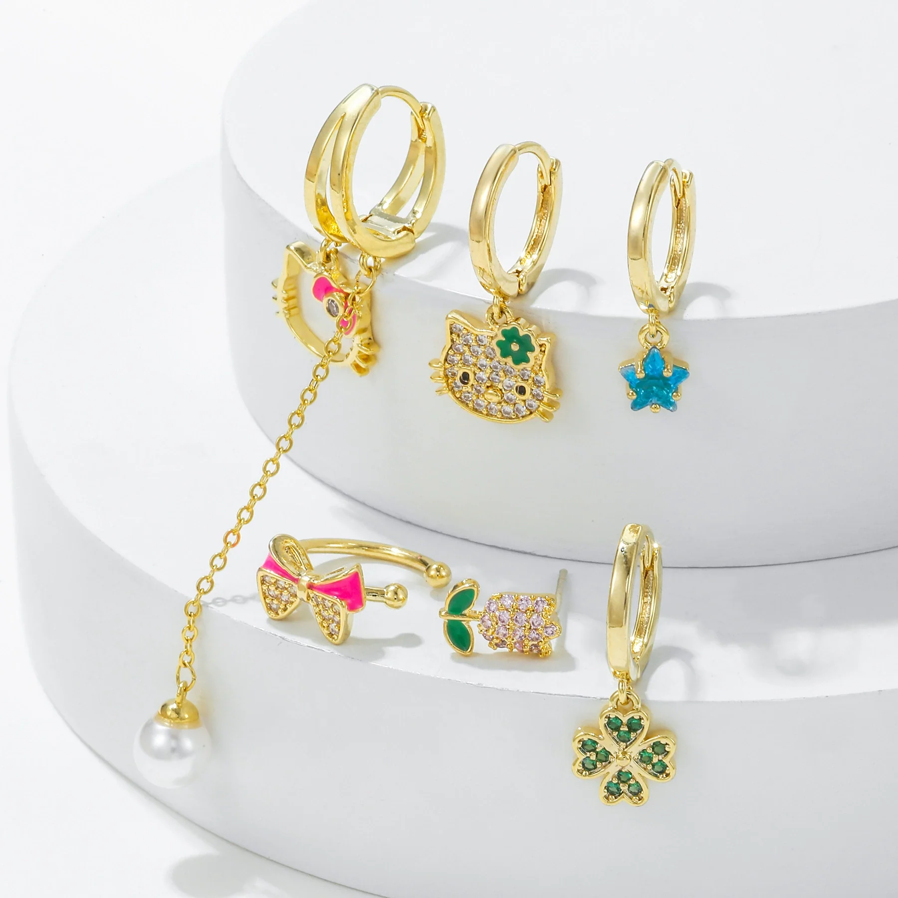 Wholesale Earrings Copper Inlaid Zircon Bow Star Geometric Animal Zodiac Style - Image 4