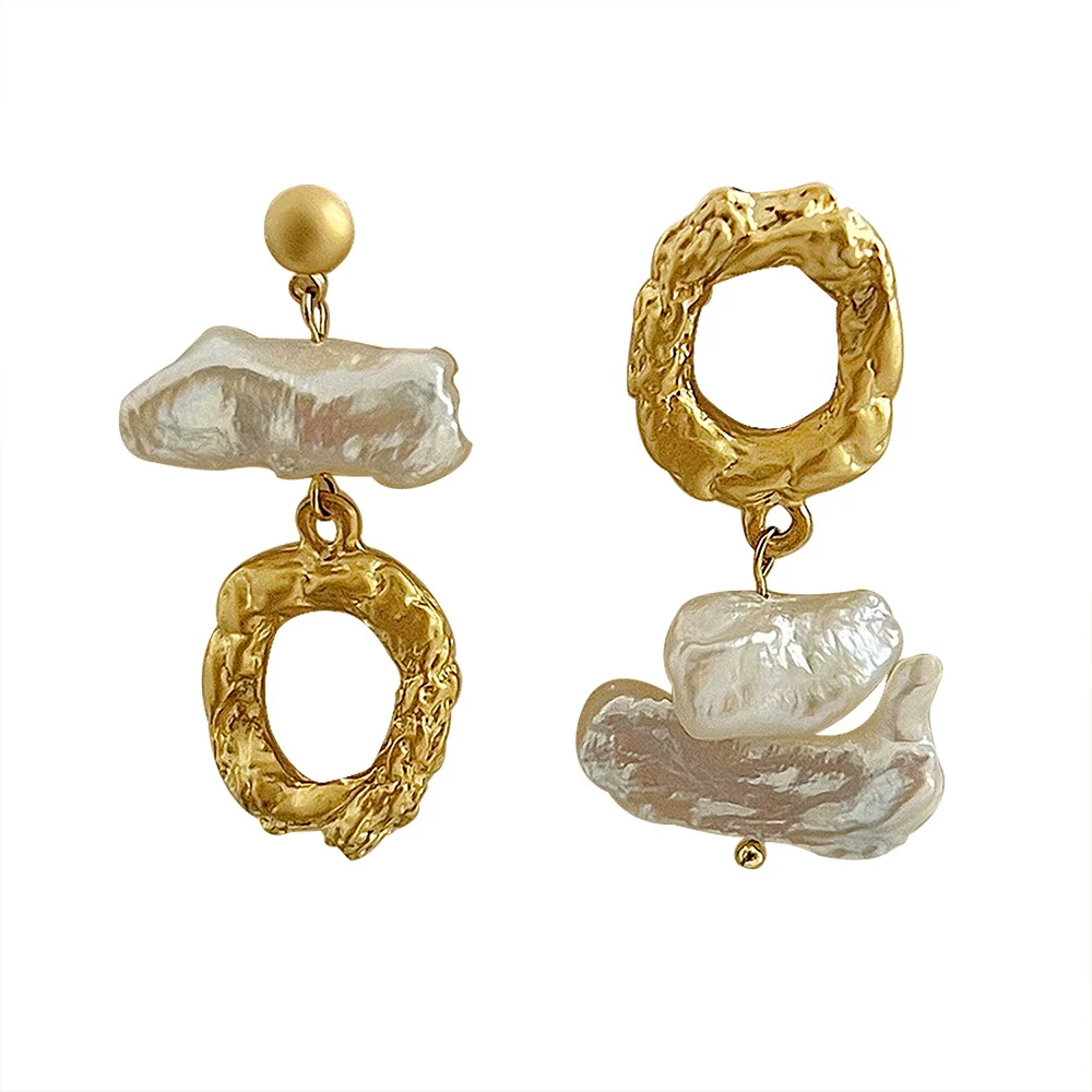 Wholesale Earrings Copper Natural Freshwater Pearl Geometric Vintage Electroplating Design For Women - Image 5