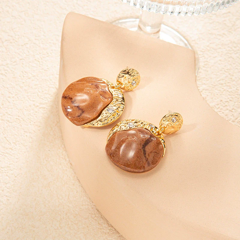 Wholesale Earrings Copper Natural Stone Gold Inlaid Zircon Geometric Fashion Design - Image 2