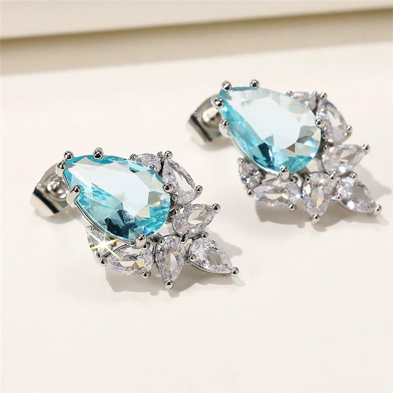 Wholesale Earrings Copper Pink Diamond Water Drops Pearshaped Ice Flower Zircon - Image 2
