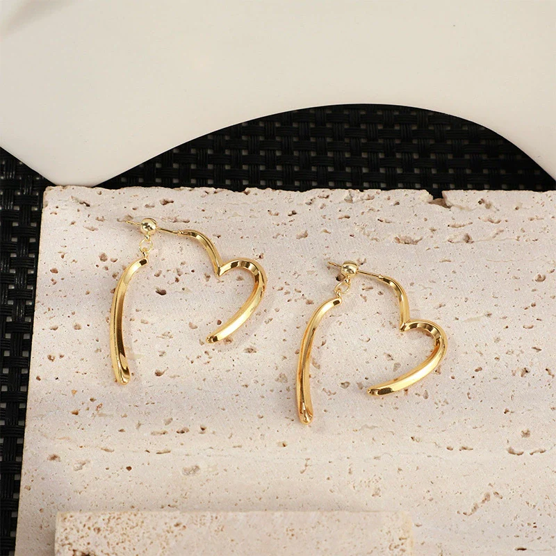 Wholesale Earrings Copper Plated 14K Gold Heart Shape Cross Style For Women - Image 3