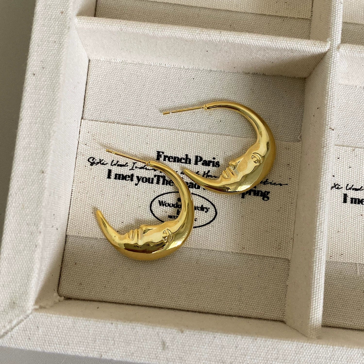 Wholesale Earrings Copper Real Gold Plated Retro Art Geometric Moon Figure Women's